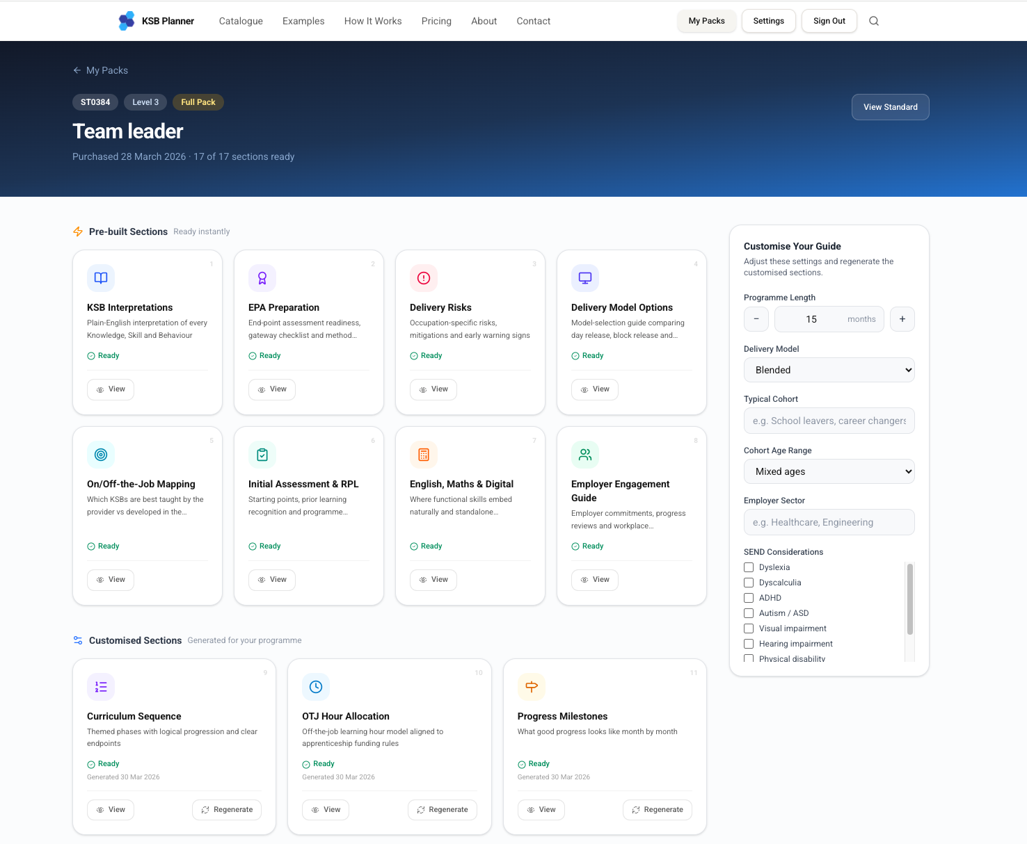 Customise Your Guide — KSB Planner screenshot